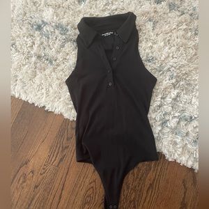 Abercrombie Black Ribbed Polo Bodysuit